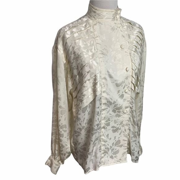 Vintage Howard Wolf Cottage Core, Western Style Cream Satin Blouse (N5) - Picture 2 of 7